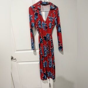 Zara Red and Blue Floral Long Sleeve Dress